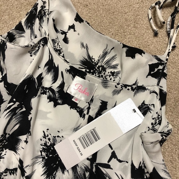 Parker silk mini dress bow ties shoulder floral 6 - Picture 4 of 5